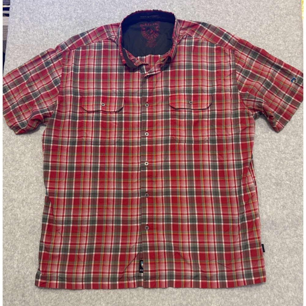 Kuhl Elukur Mens XXL Red Plaid Short Sleeve Button Down Hiking Shirt Outdoor